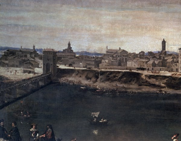 Mazo, Vue de Saragosse - Détail de la rive d'en face avec pont