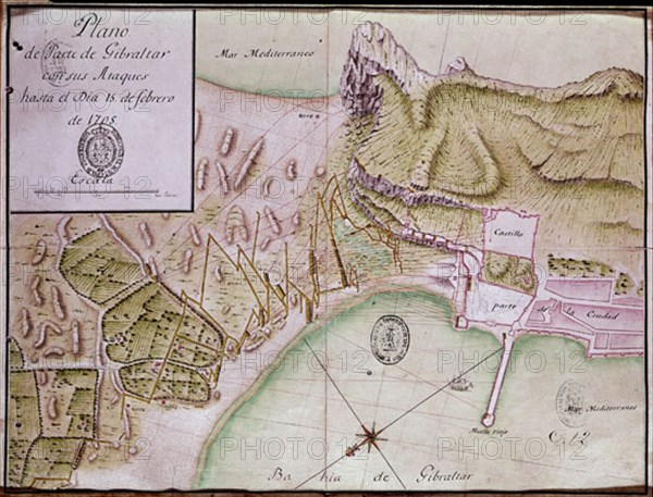 Plan des attaques prévues sur une partie du détroit de Gibraltar jusqu'au 15 février 1705