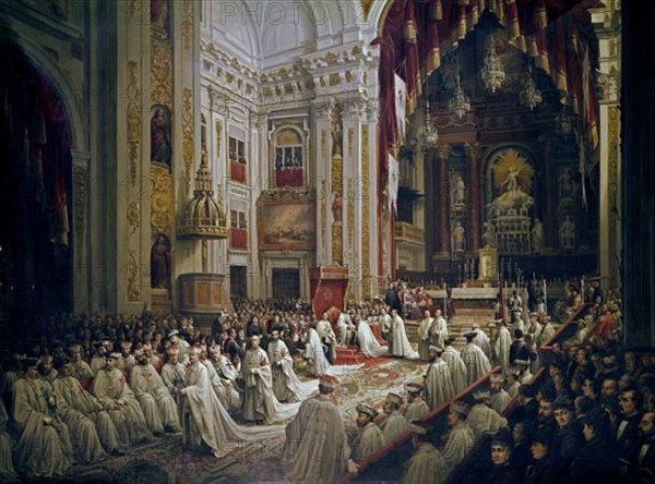 SIGÜENZA CHAVARRIETA JOAQUIN
REUNION DE LAS ORDENES MILITARES- INVESTIDURA DEL REY ALFONSO XII COMO GRAN MAESTRE EL 24/1/1877
MADRID, SENADO-PINTURA
MADRID