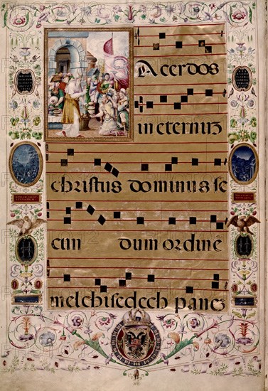 RAIMUNDI
ANTIFONARIO CARLOS V-MELQUISIDEC Y ABRAHAM.TEXTO Y NOTAC MUSICAL:JUAN ESCOBEDO
MADRID, BIBLIOTECA NACIONAL
MADRID