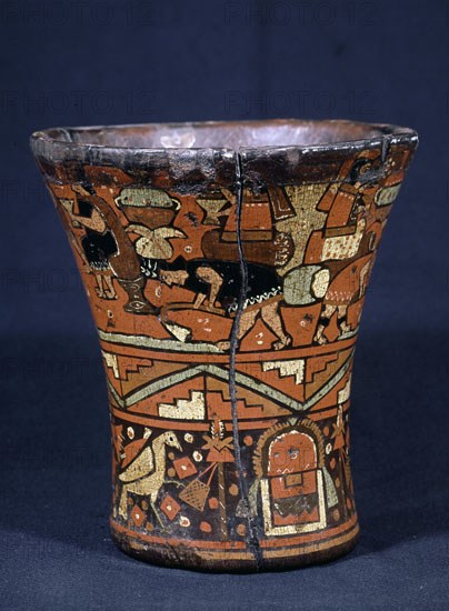 Kero (jug) decorated with women tilling the soil