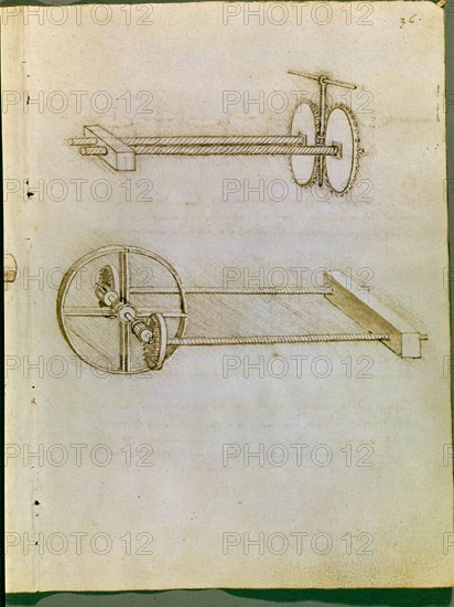 VINCI LEONARDO 1452/1519
PAGINA CON DIBUJO DE ENGRANAJES
MADRID, BIBLIOTECA NACIONAL
MADRID