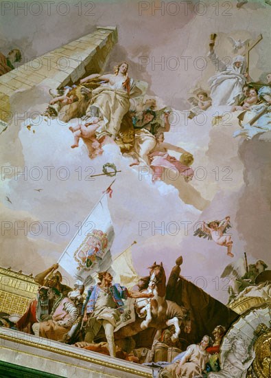 TIEPOLO GIOVANNI BATTISTA 1696/1770
SALON DEL TRONO - REPRESENTACION DE LA GRANDEZA DE LA MONARQUIA -TECHO -DETALLE- H.1764
MADRID, PALACIO REAL-PINTURA
MADRID