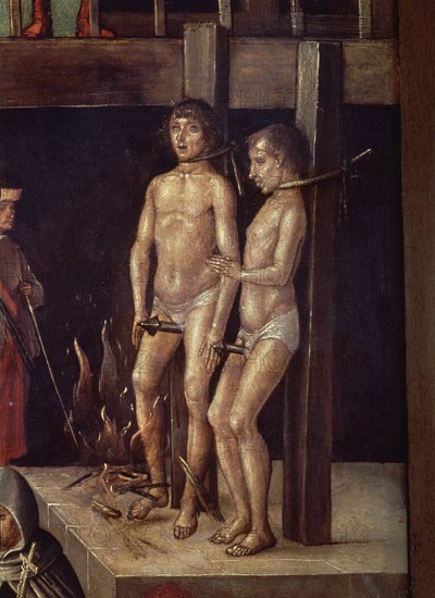 Berruguete, Auto-da-fé presided by San Domingo de Guzman, the torture victims (detail)