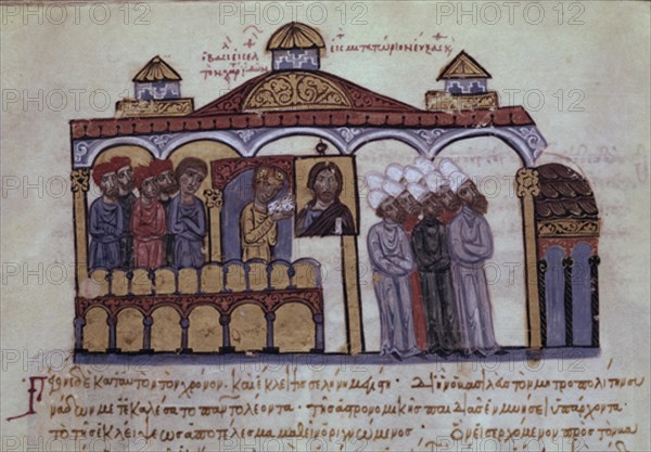Skylitzes, Byzantine devotees praying in the church of Sigena