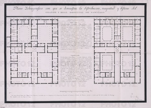 FERRO CAAVEYRO M
PLANOS DE LA PLANTA BAJA Y PISO NOBLE DEL HOSPITAL DE SANTIAGO-LEG 16185-PLANO Nº 672
MADRID, ARCHIVO HISTORICO NACIONAL
MADRID

This image is not downloadable. Contact us for the high res.