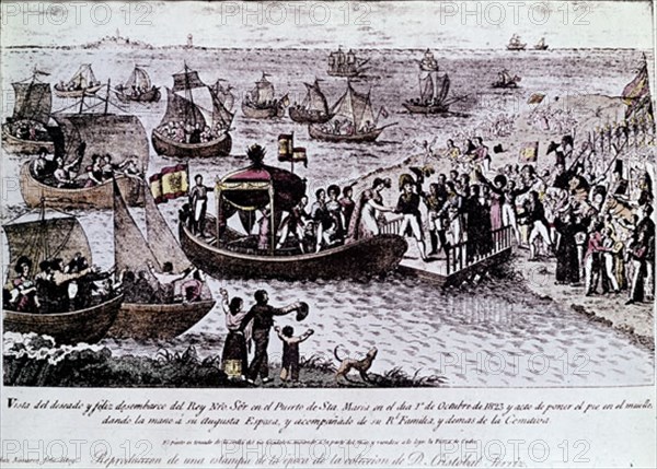 DESEMBARCO DE FERNANDO VII EN EL PUERTO DE SANTA MARIA EL 1 DE OCTUBRE DE 1823
MADRID, COLECCION PARTICULAR
MADRID

This image is not downloadable. Contact us for the high res.