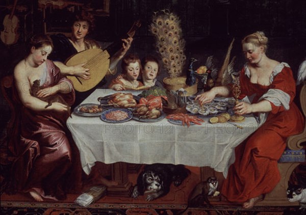 Jan Bruegel, The Senses of Hearing and Touch - Detail of the table with dishes