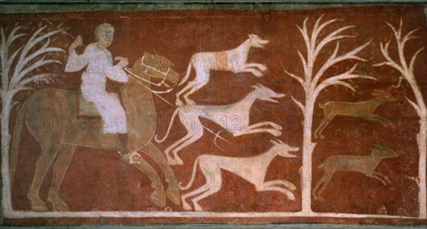 Murals in san Baudelia de Berlanga: hares hunting