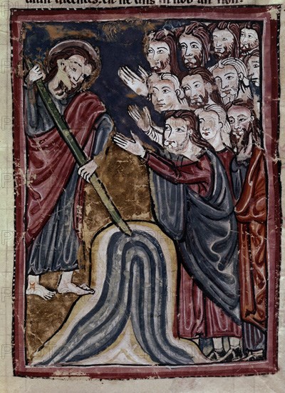 BIBLIA S XIII- TOMO I -MOISES SACA AGUA DE ROCA-EXODO-ANTIGUO TESTAMENTO-MINIATURA GOTICA
MADRID, ACADEMIA DE HISTORIA
MADRID