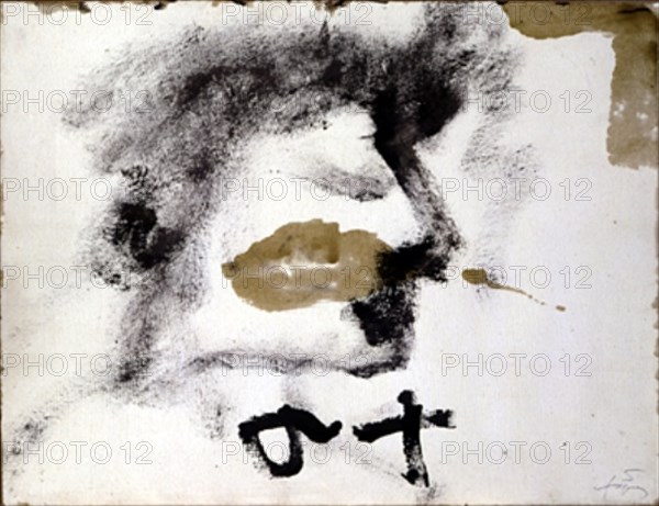 TAPIES ANTONI 1923-
PINTURA-(SOBRE FONDO BLANCO MANCHAS NEGRAS Y MARRONES)