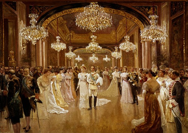 COMBA
RECEPCION EN PALACIO-BODA DE ALFONSO XIII CON VICTORIA EUGENIA DE BATTENBERG EN 1906
MADRID, PALACIO REAL-PINTURA
MADRID
