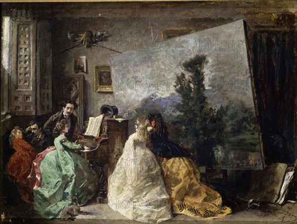 Domingo Marques, L'Intérieur de l'atelier de Muñoz Degrain à Valence