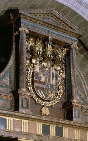 Coat of arms at the top of the mausoleum belonging to Philip II of Spain