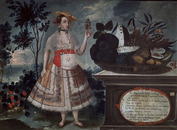 ALBAN VICENTE
FRUTOS DE QUITO 1783-YAPANGA DE QUITO CON TRAJE TIPICO-PINTURA COLONIAL S XVIII-ESCUELA QUITEÑA
MADRID, MUSEO DE AMERICA
MADRID