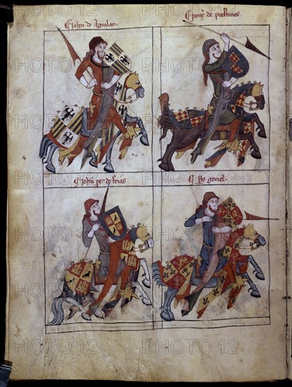 LIBRO DE LOS CABALLEROS DE LA ORDEN DE SANTIAGO - 1361 - FOLIO 25 V - AGUILAR - PRESTINES - PERES DE
BURGOS, ARCHIVO MUNICIPAL
BURGOS