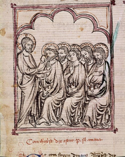 ERMENGAUD MATFREDO
BREVIARIO DE AMOR- S XV-APARICION DE CRISTO RESUCITADO A LOS APOSTOLES- MINIATURA EN GRISALLA
MADRID, BIBLIOTECA NACIONAL
MADRID
