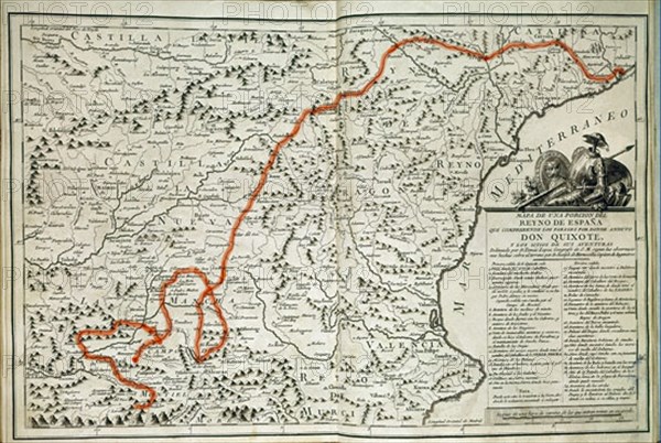 Roads taken by Don Quixote during his journey