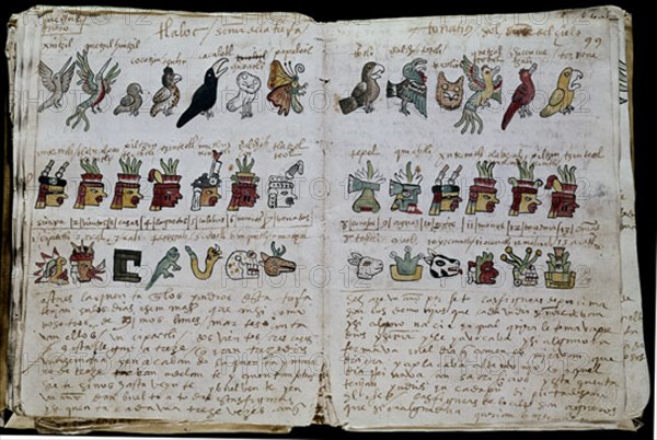 Tudela Codex - Ceremony calendar with drawings of divinities and indigenous celebrations