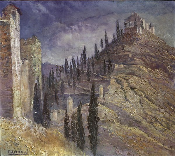 Lezcano, View of the castle of Jativa (Valencia) and the calvary