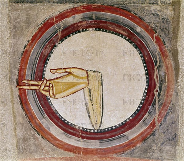 Peinture de Saint-Clément de Tahull : détail de la main de dieu