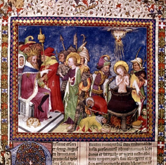 COLOMBE JUAN
APOCALIPSIS FIGURADO-CASA SABOYA-MARTIRIO STA EN OLLA-BORD 1557-
SAN LORENZO DEL ESCORIAL, MONASTERIO-BIBLIOTECA
MADRID
