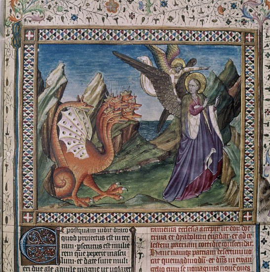 COLOMBE JUAN
APOCALIPSIS FIG-DRAGON 7 CABEZAS-STA Y ANGEL-BORD 1557-S XVI
SAN LORENZO DEL ESCORIAL, MONASTERIO-BIBLIOTECA
MADRID