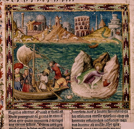 COLOMBE JUAN
APOCALIPSIS FIG-BORD 1557-BARCA ABANDONA SANTO EN UNA ISLA-S XVI
SAN LORENZO DEL ESCORIAL, MONASTERIO-BIBLIOTECA
MADRID