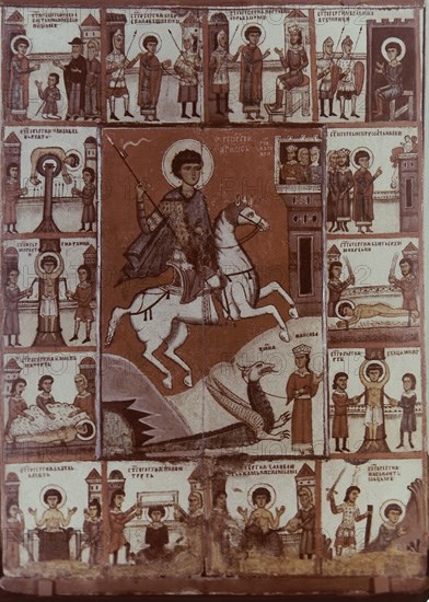 SAN JORGE Y EL DRAGON - ICONO - S XIV
NOVGOROD, GALERIA DE LOS ICONOS
RUSIA