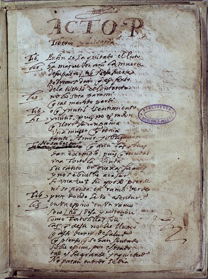 MANUSCRITO-TIBERIO Y LISARDA-ACTO PRIMERO
SANTANDER, BIBLIOTECA MENENDEZ PELAYO
CANTABRIA

This image is not downloadable. Contact us for the high res.