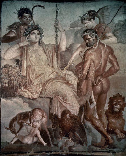 Hercules discovering his son Telephus being nursed by a doe in Arcadia
