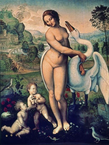 VINCI LEONARDO 1452/1519
LEDA Y EL CISNE - H 1515 - O/T 96x73 - PINTURA RENACENTISTA ITALIANA
ROMA, GALERIA BORGHESE
ITALIA