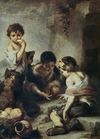 MURILLO BARTOLOME 1618/1682
NIÑOS JUGANDO A LOS DADOS - 1665/1675 - O/L 140x108 - PINTURA BARROCA ESPAÑOLA
MUNICH, ANTIGUA PINACOTECA
ALEMANIA