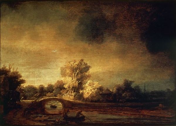 Rembrandt, Paysage avec un pont de pierre