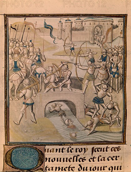 FROISSART JEAN DE 1333/1410
BATALLA DE CALAIS-SITIO TROPAS EDUARDO III "CHRONIQUES FROISSART"GUERRA 100 AÑOS-MS5187-F 154V
PARIS, BIBLIOTECA NACIONAL
FRANCIA