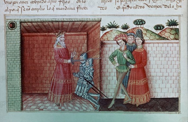 CABALLERO CIFAR-S XIV-CIFAR REY DE MENTON NOMBRA CABALLERO A SUS HIJOS- FOL 72v
PARIS, BIBLIOTECA NACIONAL
FRANCIA