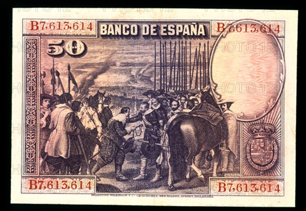 BILLETE DE CINCUENTA PESETAS DEL BANCO DE ESPAÑA - 1928 - REVERSO