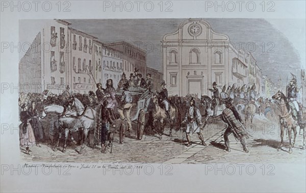 MANIFESTACION EN TORNO A ISABEL II EN LA PUERTA DEL SOL- 1845 - LITOGRAFIA
Madrid, musée municipal
