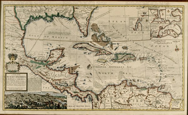 MOLL HERMAN
MAPA DE LAS INDIAS DEL OESTE O ISLAS DE AMERICA CON TIERRAS ADYACENTES
This image is not downloadable. Contact us for the high res.