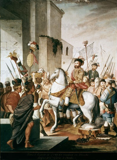 ANONIMO
CONQUISTA MEXICO-ENTRADA TRIUNFANTE DE CORTES Y SU EJERCITO EN TLAXCALA- PINTADO EN COBRE- S XVIII
MADRID, MUSEO DE AMERICA
MADRID