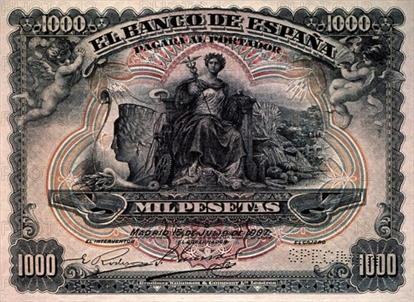 BILLETE DE MIL PESETAS 1907
MADRID, BANCO DE ESPAÑA-DOCUMENTOS
MADRID