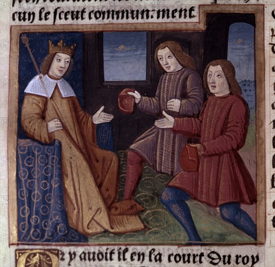 VERARD
MINIATURA-AVISAN AL REY ARTURO QUE LANCELOT DU LAC ATACA
PARIS, BIBLIOTECA NACIONAL
FRANCIA