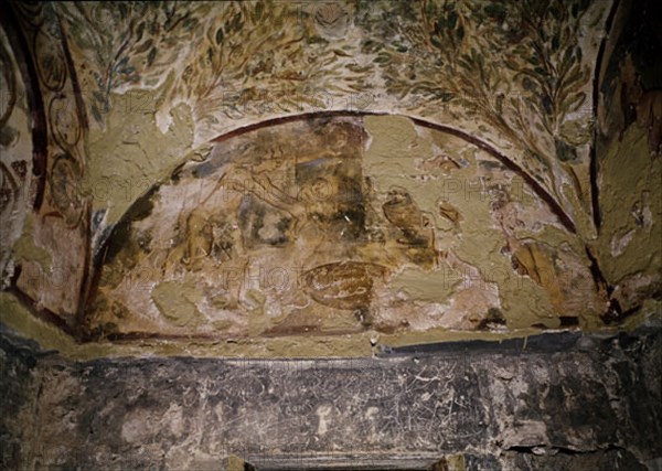 INTERIOR - PINTURA MURAL EN LA SALA DE BAÑOS - MUJERES BAÑANDO A UN NIÑO - S VIII
QUSEIR AMRA, CASTILLO
JORDANIA