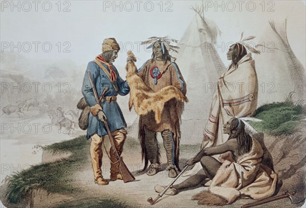GRABADO-INDIOS COMANCHE AMERICANOS CON CAZADOR DE PIELES
MADRID, COLECCION PARTICULAR
MADRID