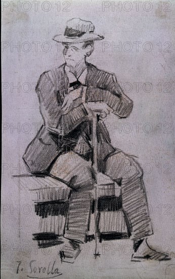 Sorolla, Homme assis avec chapeau et canne