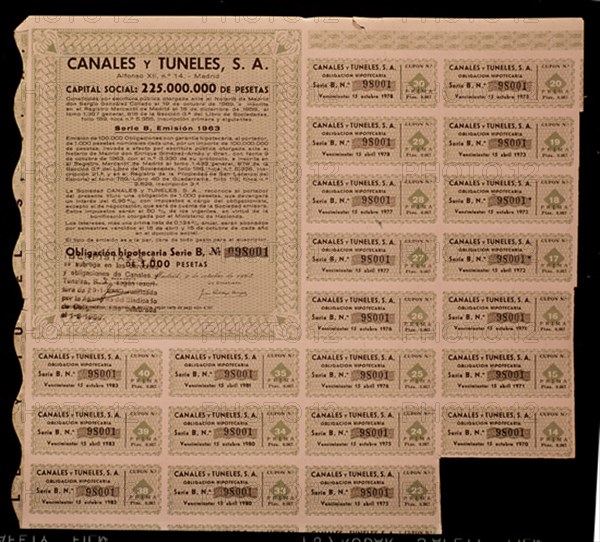 OBLIGACION CANALES Y TUNELES MADRID 9/OCT/1963
MADRID, CONFEDERACION DE CAJAS AHORROS
MADRID