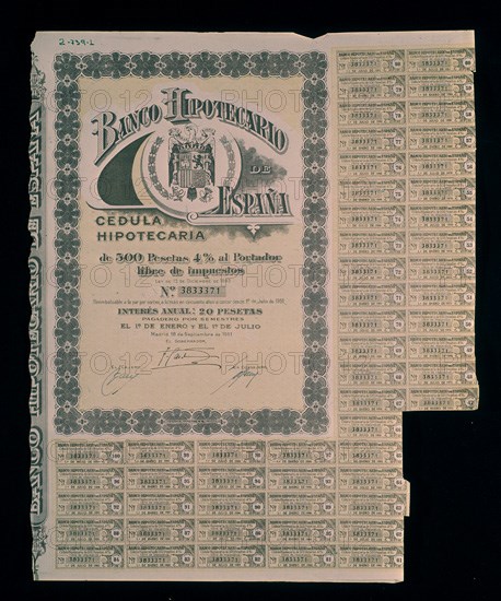 CEDULA BANCO HIPOTECARIO MADRID 18/SEP/1951
MADRID, CONFEDERACION DE CAJAS AHORROS
MADRID
This image is not downloadable. Contact us for the high res.