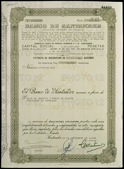 ACCION BANCO SANTANDER (EXTRACTO) 19/DIC/1972
MADRID, CONFEDERACION DE CAJAS AHORROS
MADRID