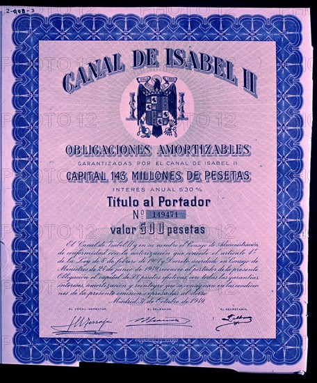 OBLIGACION CANAL ISABEL II MADRID 31/OCT/1949
MADRID, CONFEDERACION DE CAJAS AHORROS
MADRID