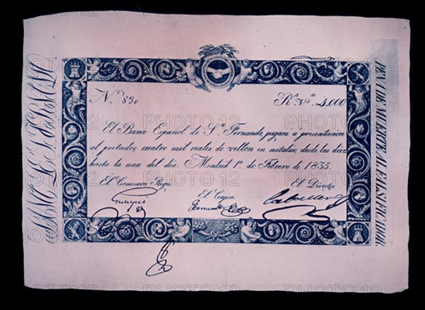 BILLETE DE 4000 REALES 1835
MADRID, BANCO DE ESPAÑA-DOCUMENTOS
MADRID